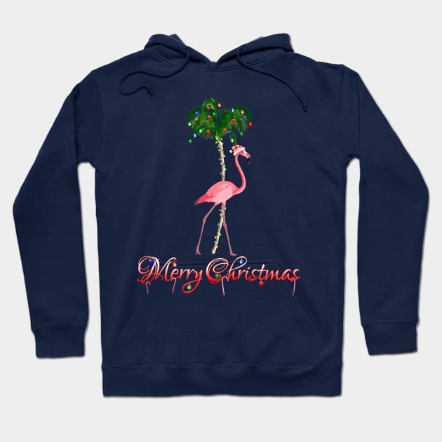 Pink Flamingo Beach Merry Christmas Hoodie by macdonaldcreativestudios